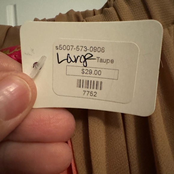 Full Length Maxi Sheer Taupe & Coral Pleated Elastic Waist Skirt - Picture 5 of 8